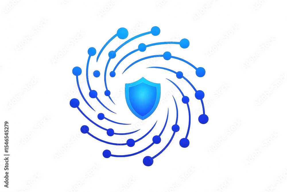 Poster abstract digital shield design representing cybersecurity and protection in a technological environm