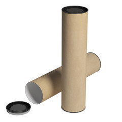 Two cylindrical cardboard tubes with black lids, often used for packaging and storage.