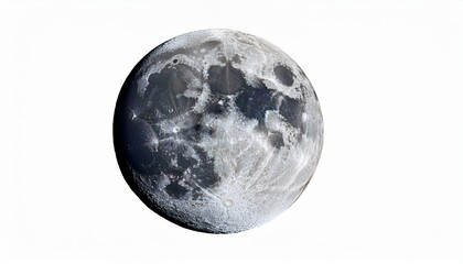 full moon with detailed craters and surface texture in night sky isolated on a white background
