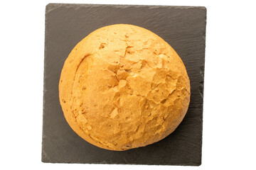 Loaf of white wheat bread, close-up, top view.