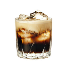 Iced black russian cocktail in rocks glass isolated on transparent background