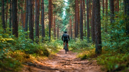 Obraz premium biking, cycling, outdoor, tree, nature, adventure, sport, recreation, leisure, trail, forest, landscape, travel, exploration, fitness, exercise, activity, equipment, gear, sustainable, tourism, hobby,