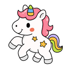 Cute unicorn cartoon illustration with a magical and dreamy style.