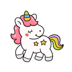 Cute unicorn cartoon illustration with a magical and dreamy style.