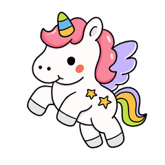 Cute unicorn cartoon illustration with a magical and dreamy style.