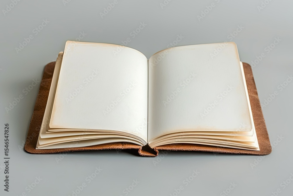Poster vibrant image of white brown color notebook with open pages on gray background