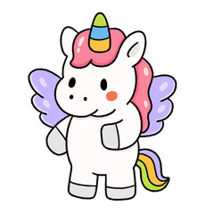 Obraz premium Cute unicorn cartoon illustration with a magical and dreamy style.