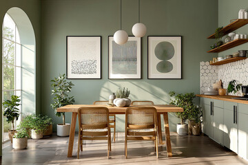 Modern Kitchen Dining Room with Scandinavian Design and Greenery in Contemporary Home Decor