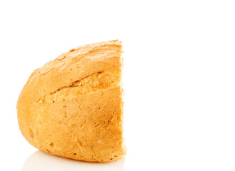 Loaf of white wheat bread, close-up, isolated on white background.