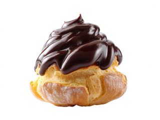 Profiterole with Chocolate Sauce on White, Gourmet Pastry