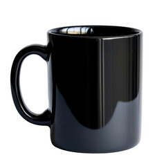 Black ceramic coffee mug isolated on transparent background
