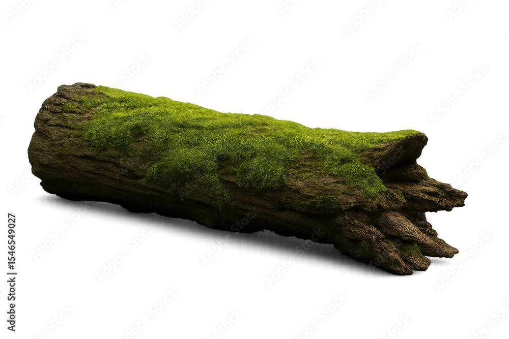 Poster realistic 3d rendering of a mossy fallen tree trunk isolated on a transparent background, perfect fo