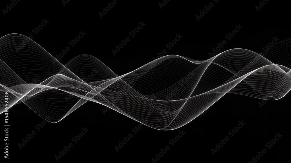 Poster abstract wave motion elegant gray swirls on black background - seamless loop video