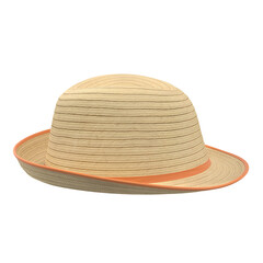 A stylish straw hat with a wide brim and an orange band, perfect for sun protection during outdoor activities.