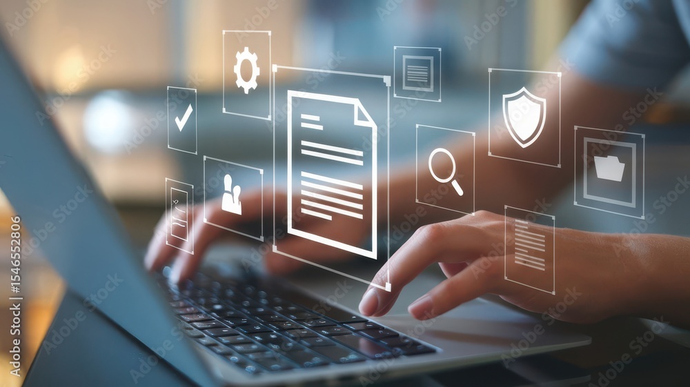 Poster digital document management system streamlines workflow on user laptop