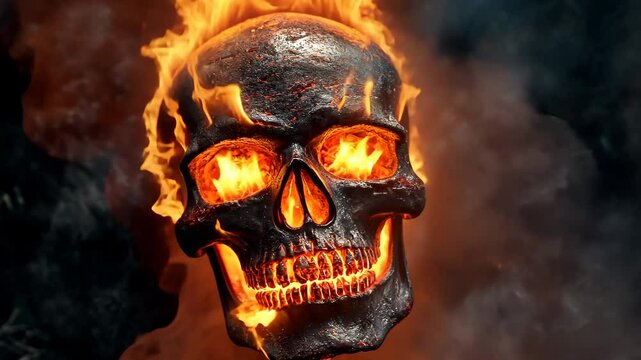 burning skull in fire