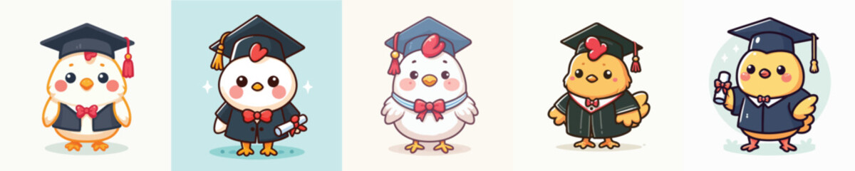 cute chicken animal vector graduation