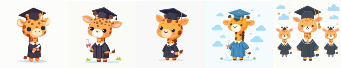 cute giraffe vector in graduation costume