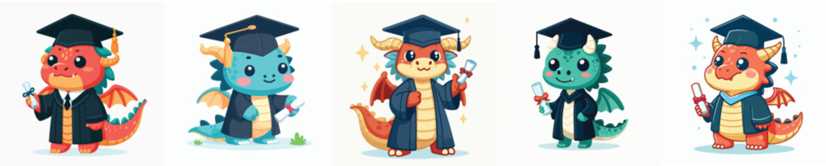 cute dragon vector in graduation costume