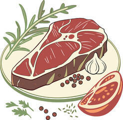 Realistic red meat grill and salad vector image on the plate