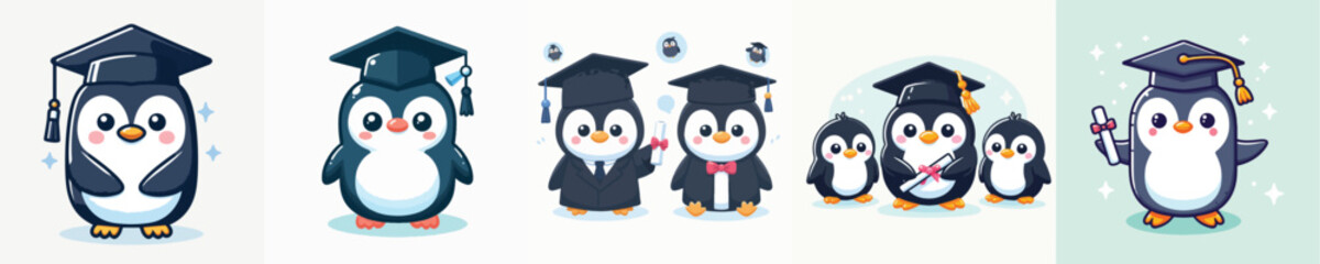 cute penguin vector in graduation costume