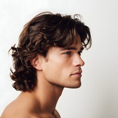 Shoulder-length wavy hair men's haircut isolated