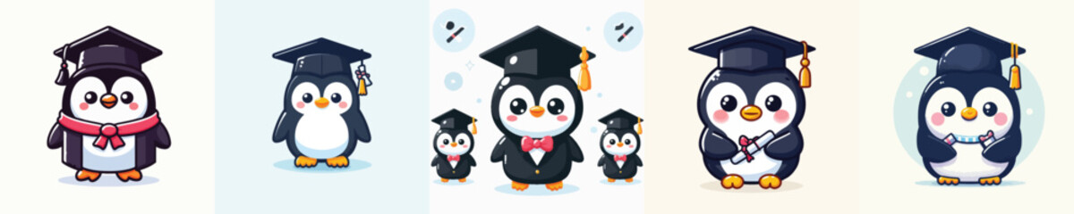 cute penguin vector in graduation costume
