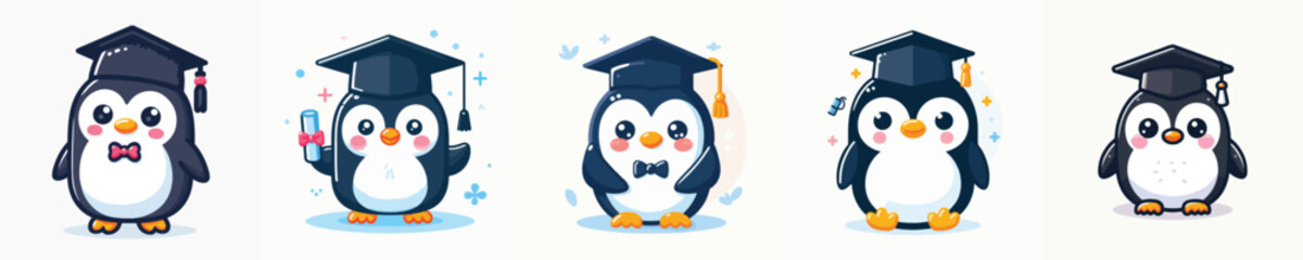 cute penguin vector in graduation costume