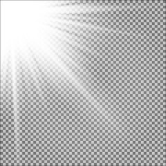 White glowing light burst explosion with transparent. Vector illustration for cool effect decoration with ray sparkles. Bright star. Transparent shine gradient glitter, bright flare. Glare texture.
