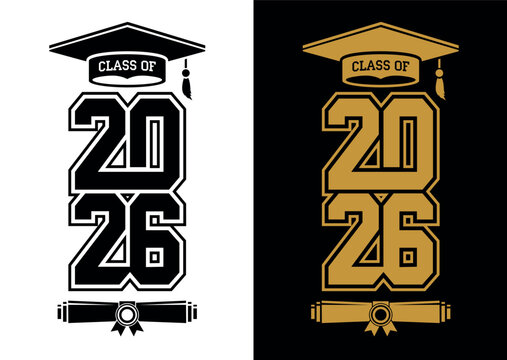 Lettering Class of 2026 for greeting, invitation card. Text for graduation design, congratulation event, T-shirt, party, high school or college graduate. Vector on transparent and black background