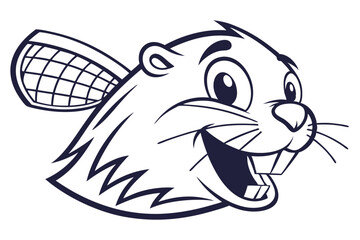 Animated beaver head with large teeth smiles happily in a playful character style © produmnya 