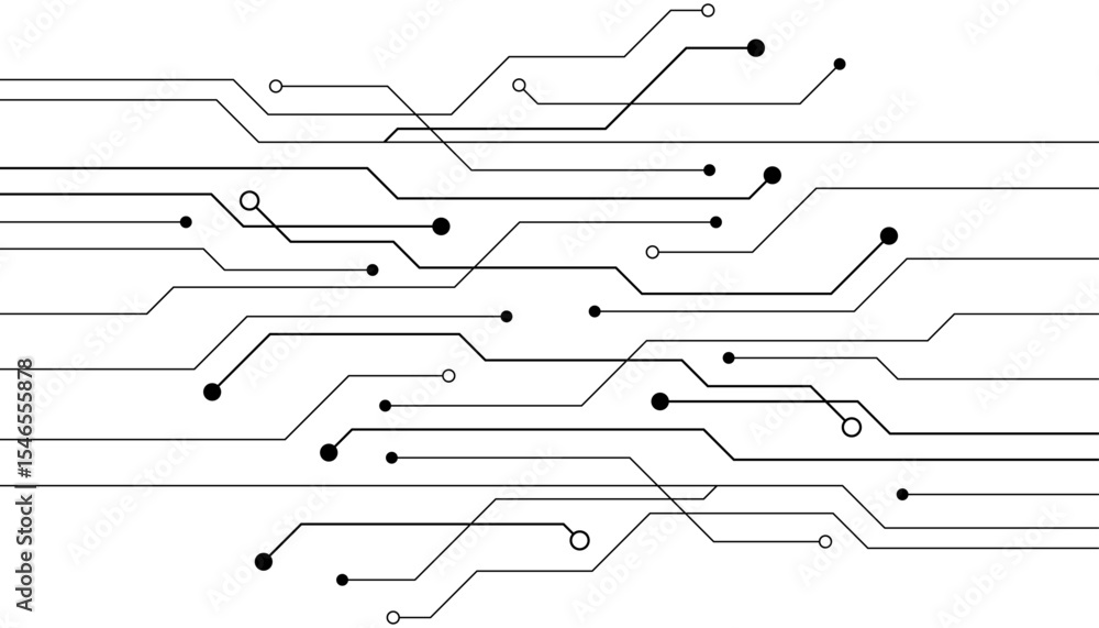 Aufkleber Electronic circuit with empty space on white background. Dots and lines connection circuit design