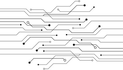 Electronic circuit with empty space on white background. Dots and lines connection circuit design