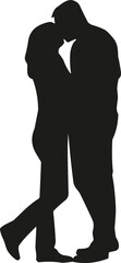  Romantic couple embracing silhouette, passionate kiss, intimate moment, love and affection, relationship, emotional connection, minimalist black and white graphic, Valentine's Day.