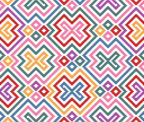 Seamless vector pattern with traditional Mexican Teenek Huastek embroidery symbols