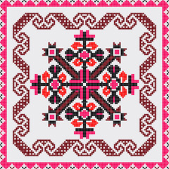 Seamless vector pattern with traditional Mexican Teenek Huastek embroidery symbols