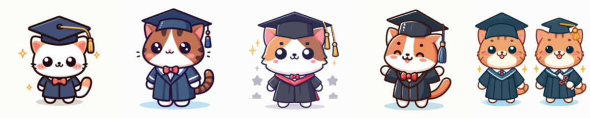 cute cat vector in graduation costume