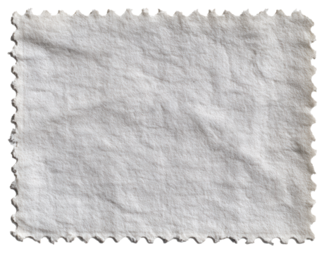 Exploring the subtleties of blank postage stamp texture against a pristine white backdrop for creative design opportunities