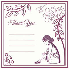 Sad Girl Thank You Card – Floral Frame Emotional Illustration
