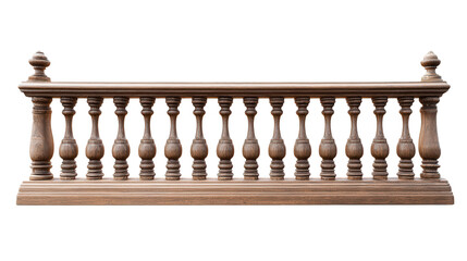 Elegant wooden balustrade showcasing craftsmanship for balconies or outdoor platforms on a crisp white background
