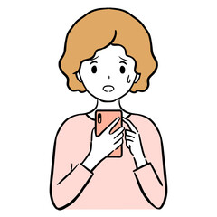 Illustration of a young woman looking anxiously at her cell phone