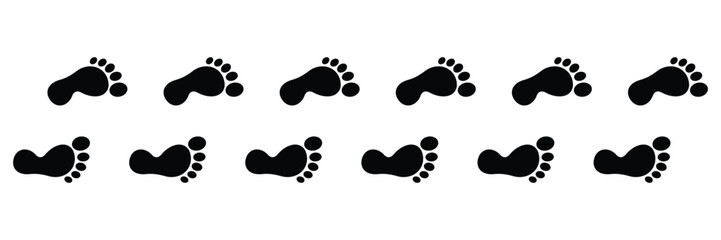 Human Footprint and Shoe Sole Icon Set – Walking Steps, Barefoot and Footprints Silhouette Collection
