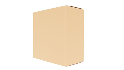 A plain cardboard box, typically used for packaging and shipping items.