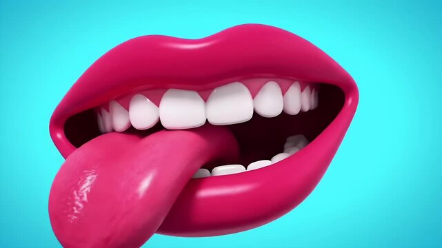 Close up vibrant pink lips and tongue illustration for commercial use