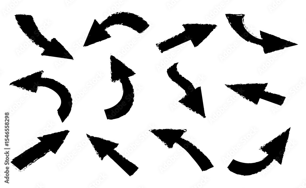 Poster arrow icon set. different grange arrows sign. drawn arrows – vector