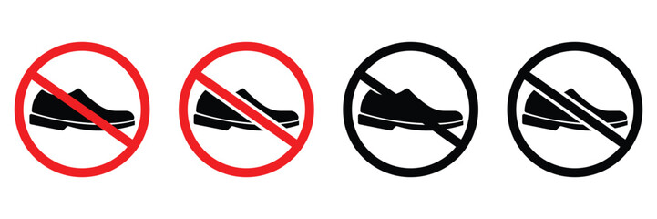 No Barefoot Entry Sign – Prohibited Footprint and Footwear Icon in Red Circle Vector