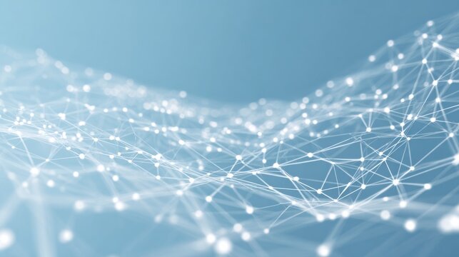 Abstract white digital network mesh on blue background — perfect for technology visuals, data flow presentations and modern innovation concepts