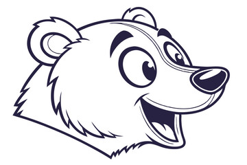 Cheerful bear's head shows a happy face with big eyes and open mouth