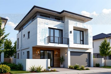 Modern architectural design of a contemporary house urban setting real estate photography bright daylight exterior view innovative home concepts