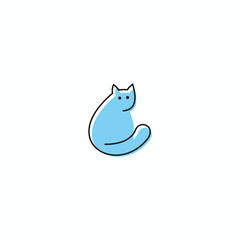 Minimalist blue cat with black outlines